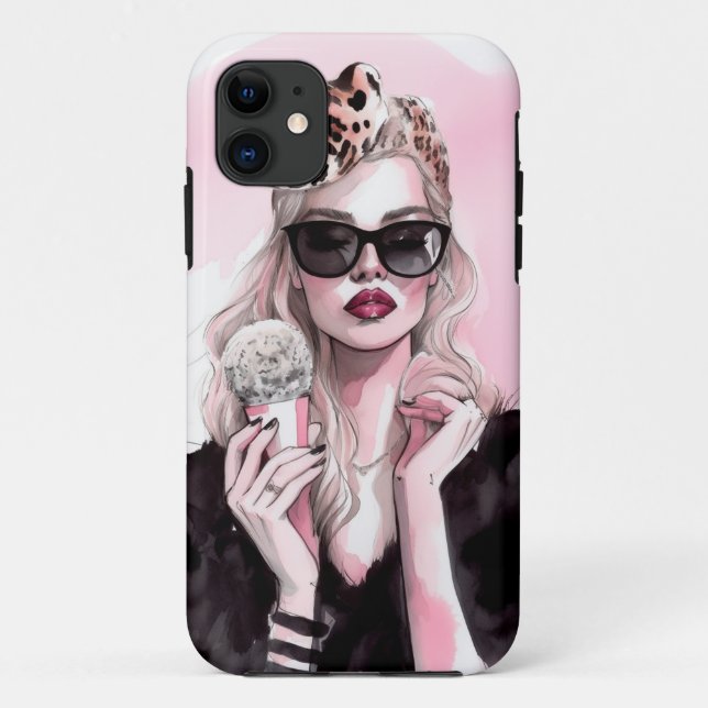 Capa Para iPhone 11 Moda de água com sorvete (Verso)