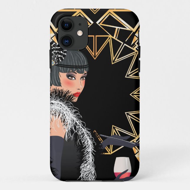 Capa Para iPhone 11 Moda retrô com copo de vinho  (Verso)