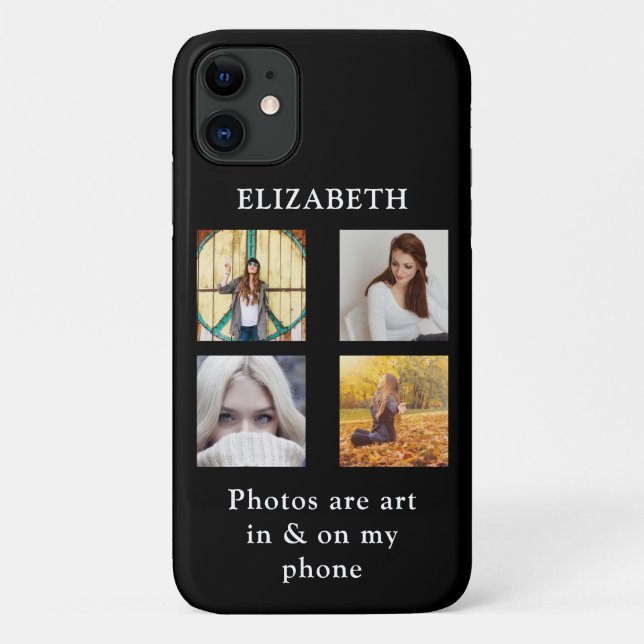 Capa Para iPhone 11 Modelo de Colagem de Fotos Personalizada com Texto (Verso)