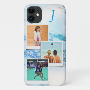 Capa Para iPhone 11 Modelo de Fotografia Monograma Azul da Glitter