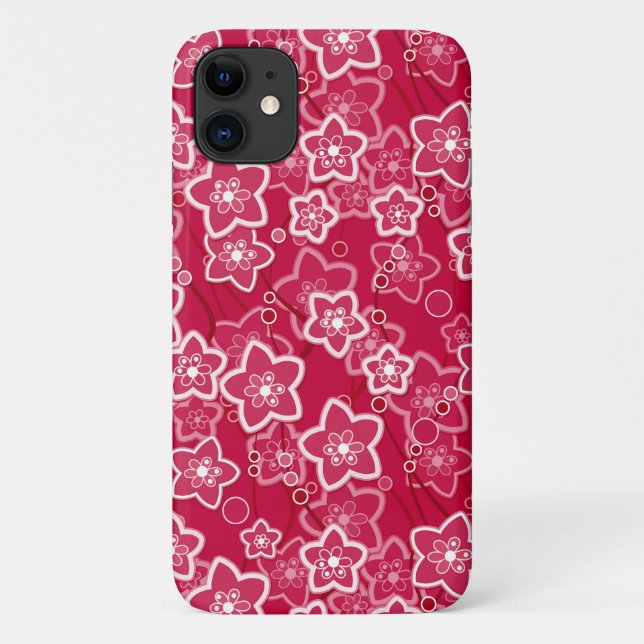 Capa Para iPhone 11 modelo de moda rústica floral vermelha (Verso)