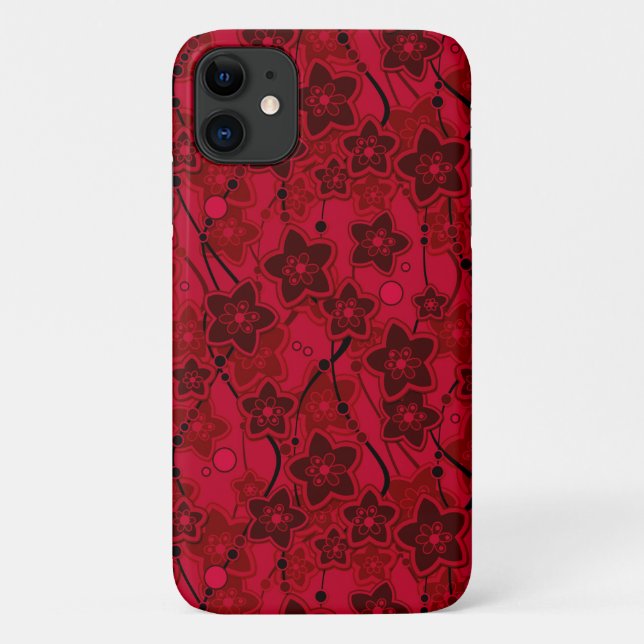 Capa Para iPhone 11 modelo de moda rústica floral vermelho castanho (Verso)