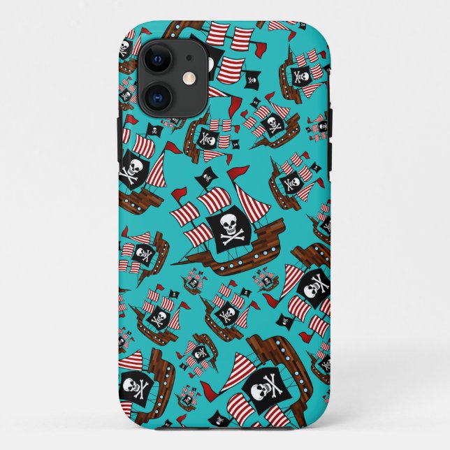 Capa Para iPhone 11 Modelo de navio pirata turquesa (Verso)