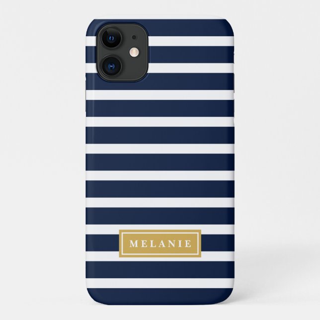 Capa Para iPhone 11 Modelo do Dourada de Padrão de Faixa de marinho (Verso)
