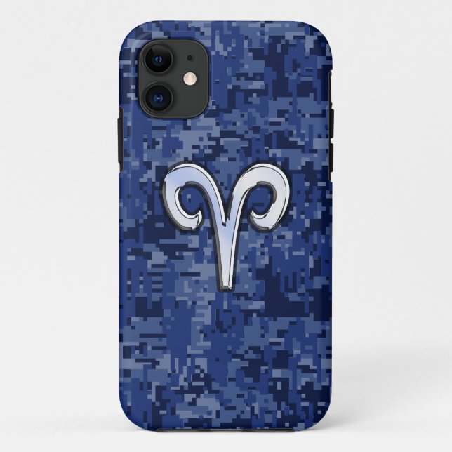 Capa Para iPhone 11 Modern Aries Zodiac Símbolo Marinho Azul Camo Digi (Verso)