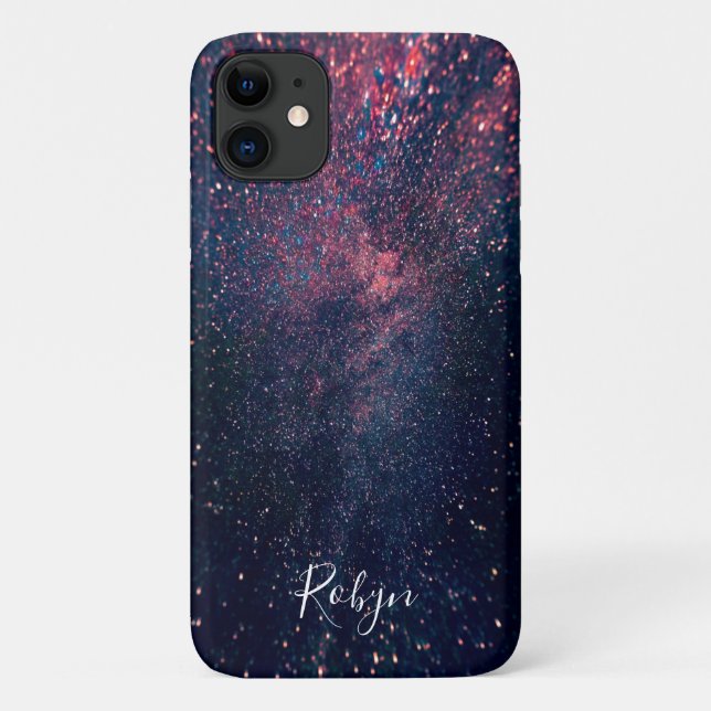 Capa Para iPhone 11 Modern Galaxy Glitter - Nome Personalizado Girly (Verso)