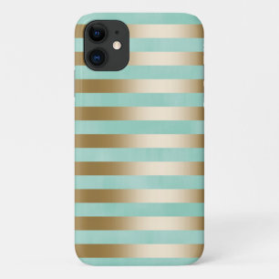 Capa Para iPhone 11 Modern Mint Green & Dourado Strips