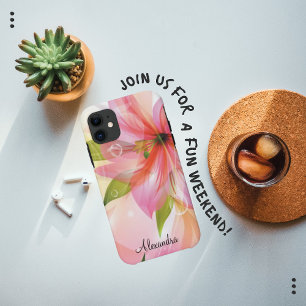 Capa Para iPhone 11 Modern Pink Flower Abstract Monogram