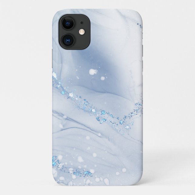 Capa Para iPhone 11 Modern Stone Dusty Blue Marble (Verso)