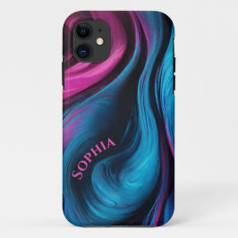 Capa Para iPhone 11 Moderno Abstrato Personalizado - Azul e Fuchsia-