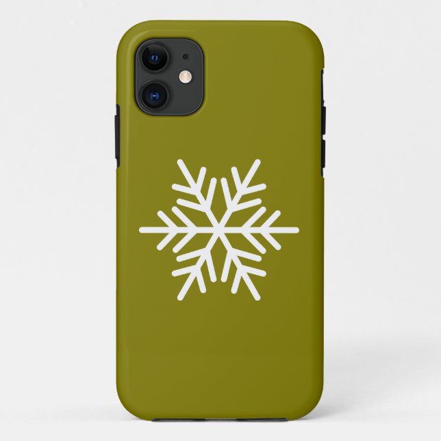 Capa Para iPhone 11 Moderno Floco de Neve Nórdico Branco em Oliva Dour (Verso)
