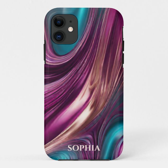 Capa Para iPhone 11 Moderno-magenta personalizado, turquesa e Dourado- (Verso)