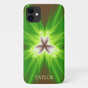 Capa Para iPhone 11 Moderno Neon Green Brown Fractal Com Nome