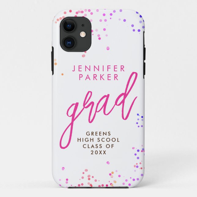 Capa Para iPhone 11 Moderno Script Manuscrito Rosa Quente Branco para  (Verso)