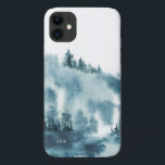 Capa Para iPhone 11 Mola Azul Azul Monograma da Floresta de Inverno<br><div class="desc">Capas de iphone personalizável com ilustração aquosa da floresta azul de inverno. Personalize adicionando nomes ou monogramas. Esta capa de telefone floral da floresta será perfeita como um presente personalizado.</div>