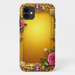 Capa Para iPhone 11 Moldura Dourada Com Rosas e Pérolas Elegantes