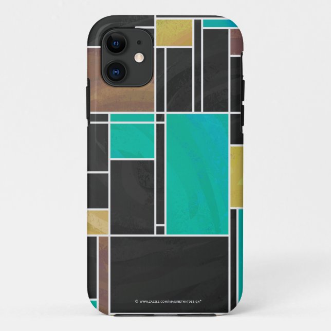Capa Para iPhone 11 Mondrian Teal Brown Impressão (Verso)