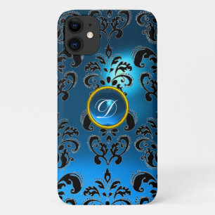CAPA PARA iPhone 11 MONOGRAMA BLUE BLACK DAMASK GEM