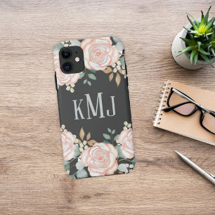 Capa Para iPhone 11 Monograma Botânico Na moda Verde Floral