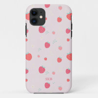 Monograma branco, cor-de-rosa e morango vermelho