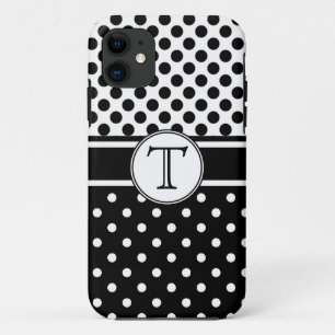 Capa Para iPhone 11 Monograma branco preto rachado do teste padrão de