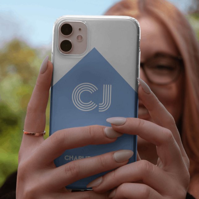 Capa Para iPhone 11 Monograma branco-vivo e azul-aqua (Criador carregado)