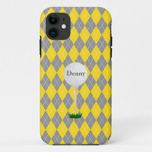 Capa Para iPhone 11 Monograma Cinza amarela Argyle branco Argyle iPhon
