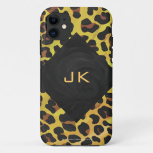 Capa Para iPhone 11 Monograma com Leopardo Castanho e Amarelo