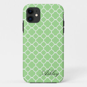 Capa Para iPhone 11 Monograma com padrão de quatro folhas em verde men