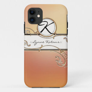 Capa Para iPhone 11 Monograma cor-de-rosa alaranjado elegante pródigo