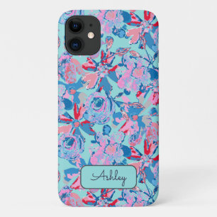 Capa Para iPhone 11 Monograma Cor-de-Rosa Azul Pintado com Mão Negra