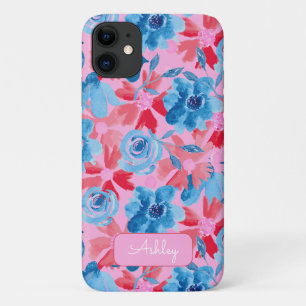 Capa Para iPhone 11 Monograma Cor-de-Rosa Azul Pintado com Mão Negra