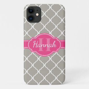 Capa Para iPhone 11 Monograma cor-de-rosa com padrão de latência bra