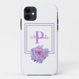 Capa Para iPhone 11 Monograma Cor-de-rosa Pênia Flor Lâmina Roxa