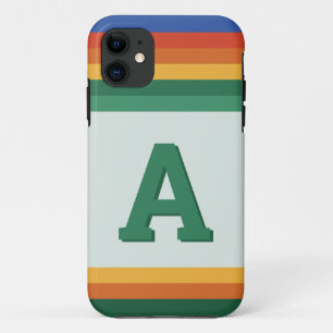 Capa Para iPhone 11 Monograma da banda arco-íris retrô