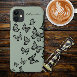 Capa Para iPhone 11 Monograma da borboleta
