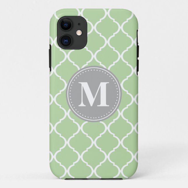 Capa Para iPhone 11 Monograma da Cinza de terça verde marroquina (Verso)