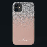 Capa Para iPhone 11 Monograma da rosa Dourada Laser Linear de Prata Ro<br><div class="desc">Rosa Dourado - Faísca rosa e faísca prateada e esfregando o nome do monograma de metal escovado com brilho e o telefone inicial. Isto faz o doce e perfeito aniversário de 16 anos, casamento, chá de panela, aniversário, chá de fraldas ou festa de solteira presente para alguém que ama luxo...</div>