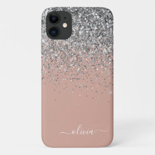 Capa Para iPhone 11 Monograma da rosa Dourada Laser Linear de Prata Ro