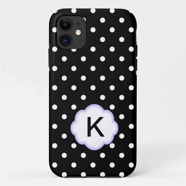 Capa Para iPhone 11 Monograma das bolinhas brancas e pretas elegantes (Verso)