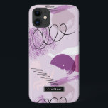 Capa Para iPhone 11 Monograma de Abstrato de Aquarela Roxa<br><div class="desc">Capas de iphone personalizável com padrão de pincel de mistura preto e roxo. Personalize adicionando nomes ou monogramas. Esta capa de telefone contemporânea será perfeita como presente personalizado.</div>
