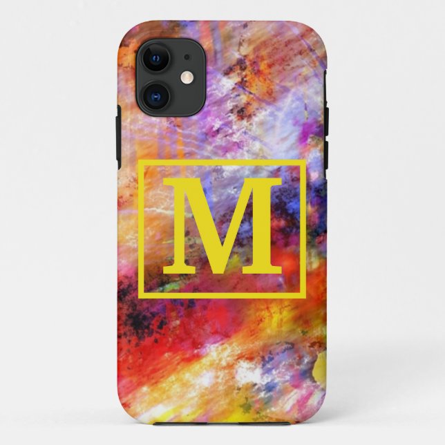 Capa Para iPhone 11 Monograma de Abstrato Vermelho Dourado (Verso)