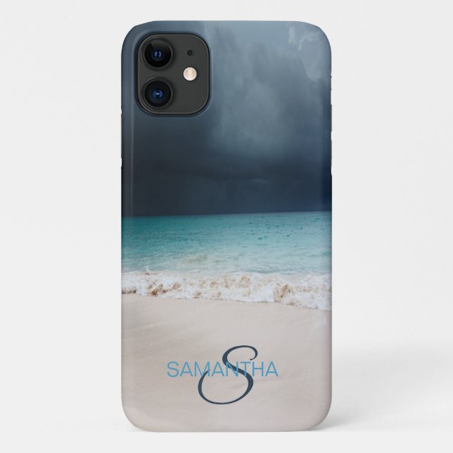 Capa Para iPhone 11 Monograma de Areia de Praia Tropical (Verso)