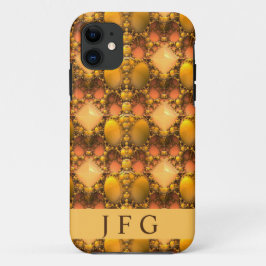 Capa Para iPhone 11 Monograma de Arte Fractal Amarelo Honeycomb