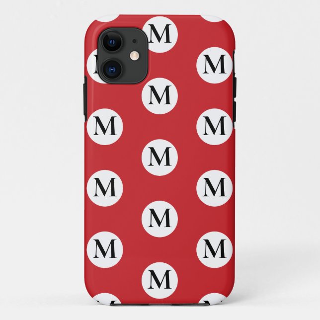 Capa Para iPhone 11 Monograma de Bolinhas Vermelha (Verso)
