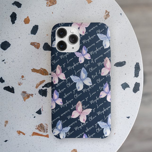 Capa Para iPhone 11 Monograma de Borboletas de Cotação Inspiradora (Criador carregado)