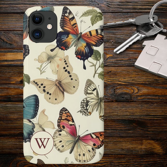 Capa Para iPhone 11 Monograma de Borboletas Vintage  (Criador carregado)