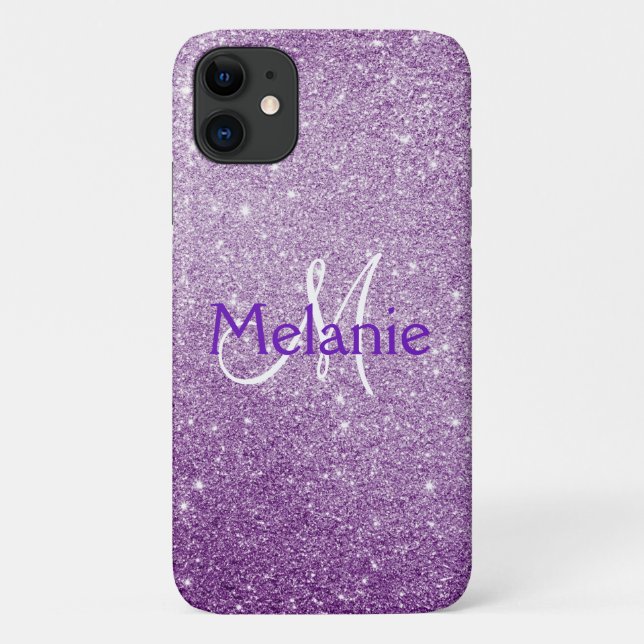 Capa Para iPhone 11 Monograma de Brilhante de Ombre Roxo (Verso)