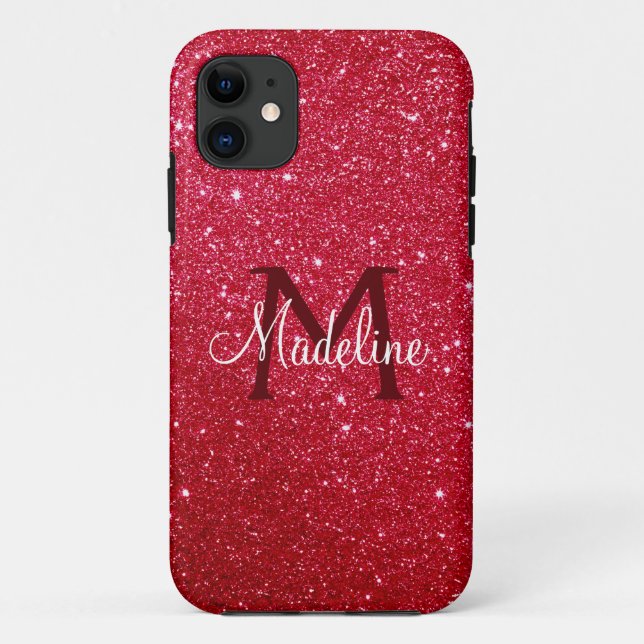 Capa Para iPhone 11 Monograma de Brilhante Vermelho Fiery (Verso)