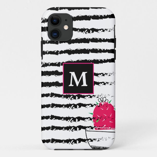 Capa Para iPhone 11 Monograma de Cactus Rosa (Verso)